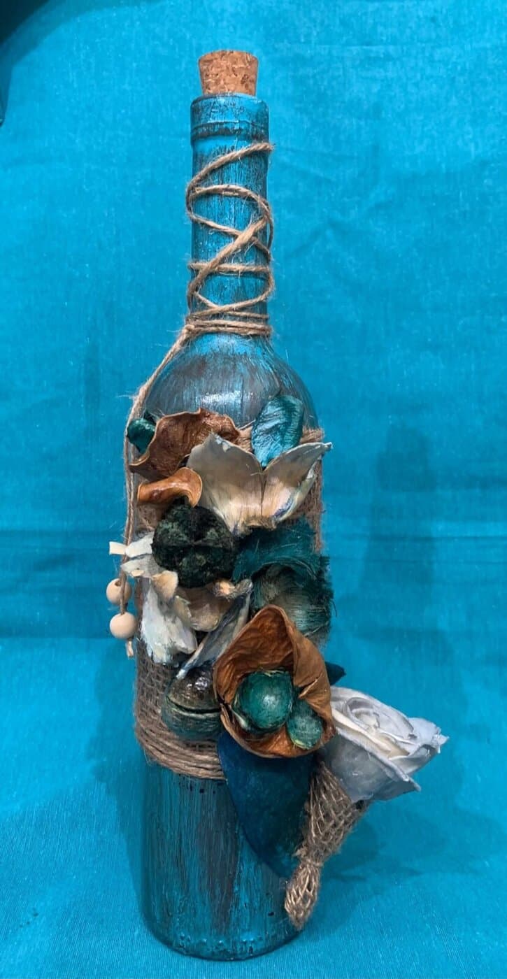 Διακοσμητικό μπουκάλι με αποξηραμένα τυρκουάζ