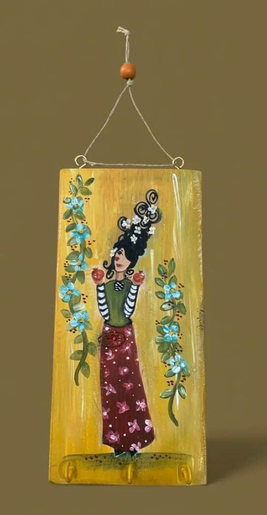 Κλειδοθήκη Κορίτσι με Ρόδια ζωγραφισμένη