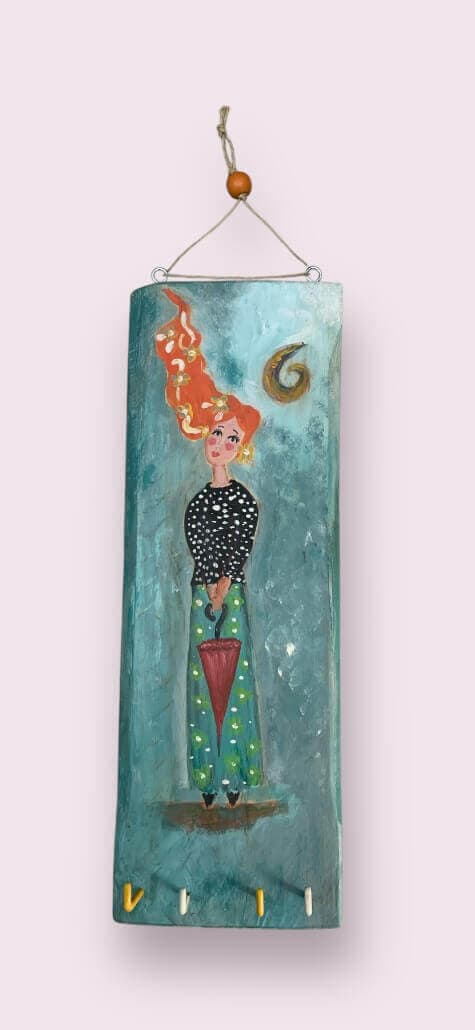 Κλειδοθήκη Κορίτσι με Ομπρέλα ζωγραφισμένη