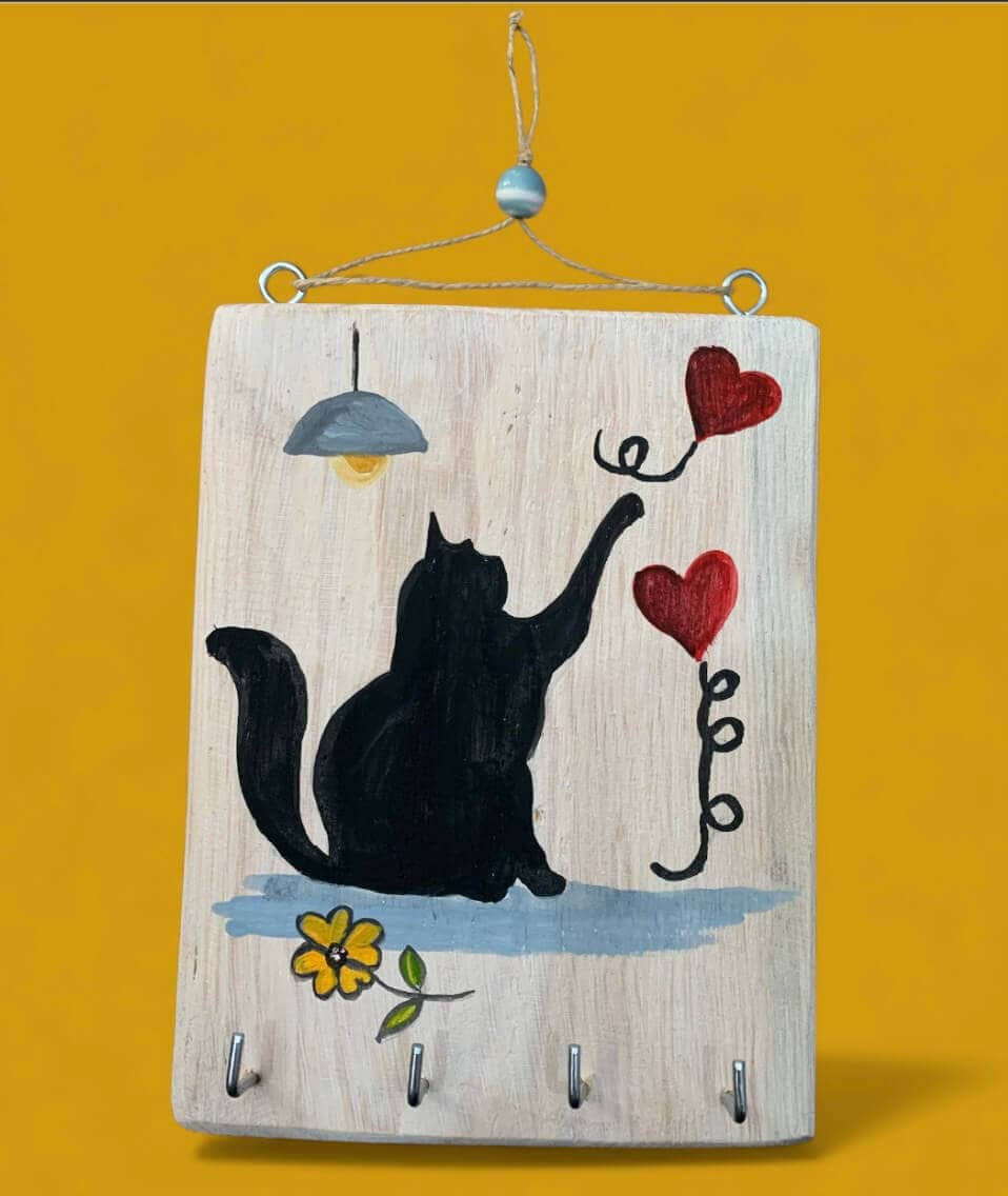 Κλειδοθήκη ζωγραφισμένη ΜΑΥΡΗ ΓΑΤΑ