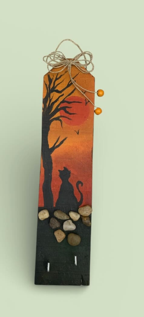 Κλειδοθήκη ζωγραφισμένη SUNSET CAT